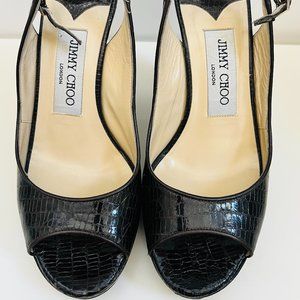 Jimmy Choo, Brown Patent Wedge, Size 5